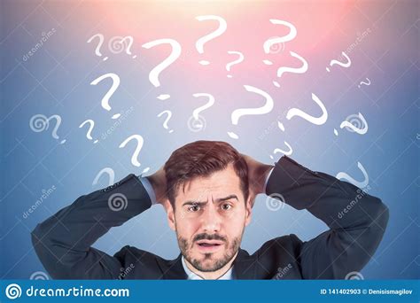 Confused Businessman, Question Marks Blue Stock Image - Image of choose ...