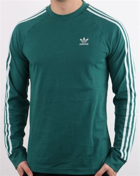 Adidas Originals 3 Stripes Long Sleeved T Shirt Green 80s Casual Classics