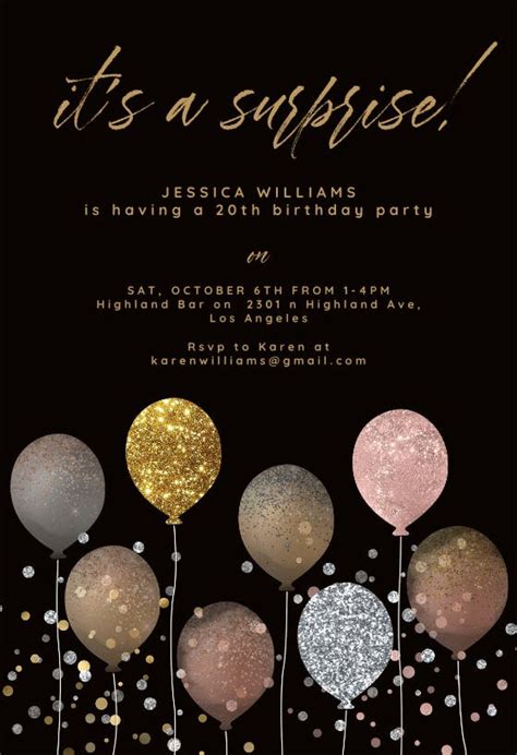 Glitter Balloon Birthday Invitation Template Greetings Island