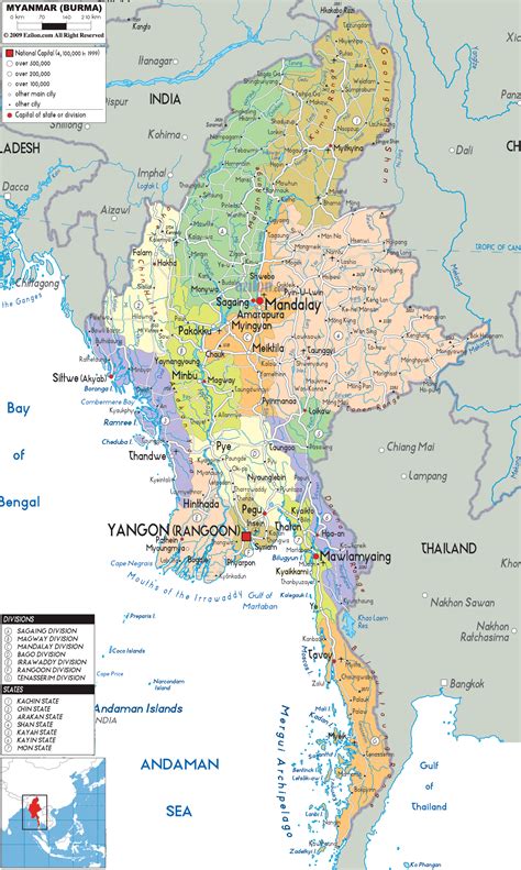 Detailed Political Map Of Myanmar Ezilon Maps
