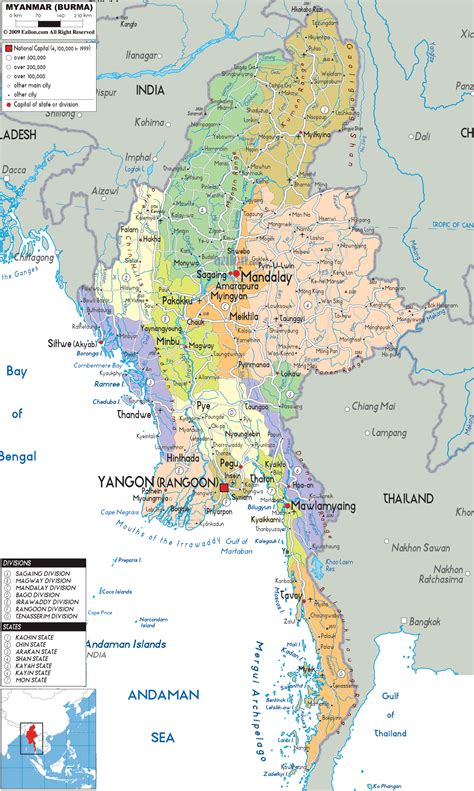 Detailed Political Map of Myanmar - Ezilon Maps