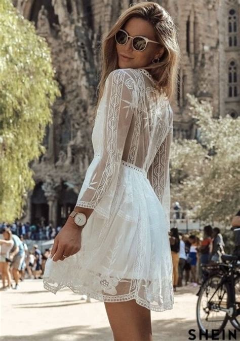 Stunning Bridal Shower And Kitchen Tea Dresses For The Bride White Lace Long Sleeve Mini Dress