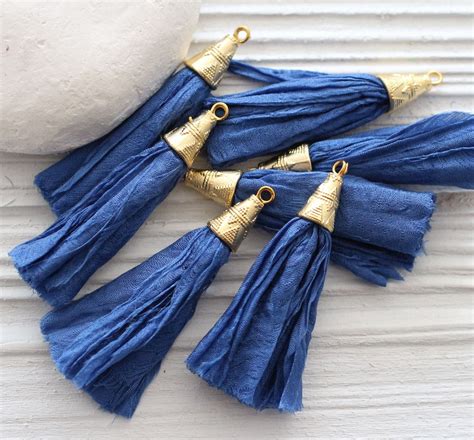 Blue Sari Silk Tassel Cobalt Blue Short Tassels Blue Silk Tassel Earrings Tassel Jewelry