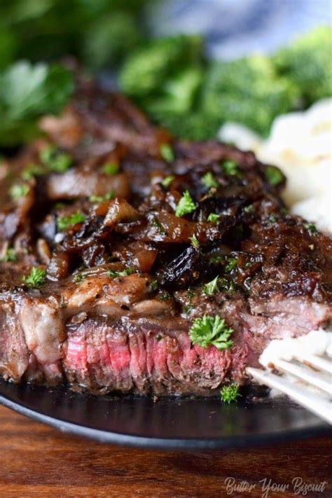 Simply rub it with salt and pepper and let it marinate for at least an hour prior to cooking. Pan Seared Garlic Rib eye Steak - Butter Your Biscuit ...