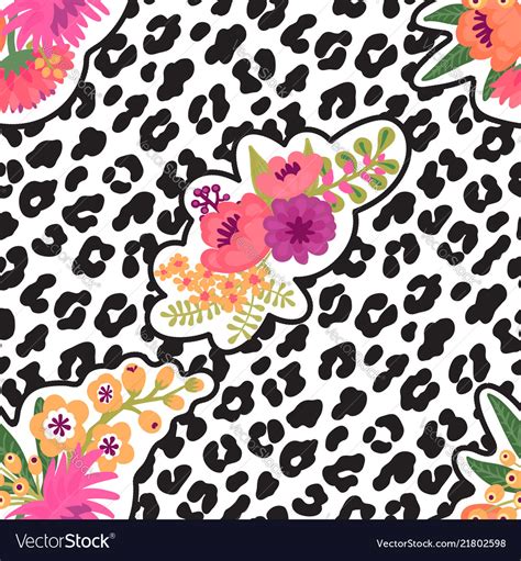 Leopard Print And Flower Embroidery Fashion Patch Vector Image
