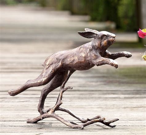 Running Bunny Rabbit Garden Sculpture Metal Outdoor Statue Bronze