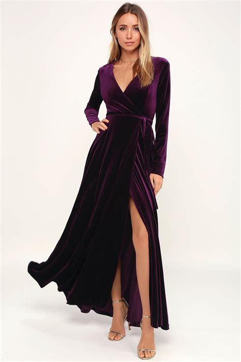 Jacinda Plum Purple Velvet Wrap Maxi Dress Velvet Dress Long Long