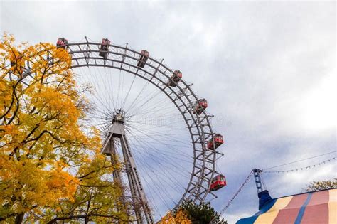 Ferris Wheel With Red Retro Cabs In Prater Vienna Giant Wheel In