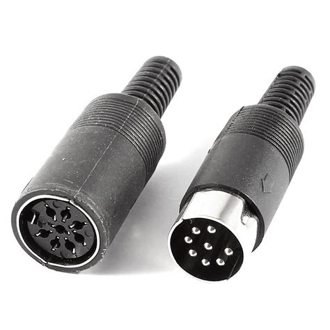 Pair Black Din 8 Pin Female Male Plug Socket Audio Av Connector Dt
