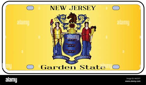 New Jersey State License Plate In The Colors Of The State Flag With The
