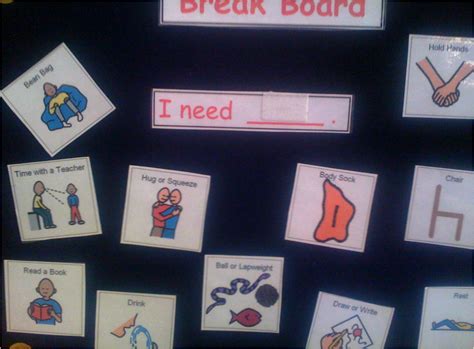 A Bulletin Board With Pictures Of People And Words On It That Say Break
