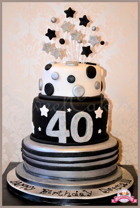 3 Tier Black And Silver 40th Birthday Cake Tiered Cakes Birthday 40th