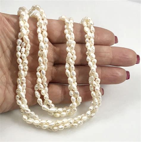Vintage Genuine Rice Pearl Row Rope Endless Necklace Etsy