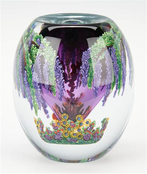 Lot 545 Chris Heilman Art Glass Vase Wisteria And Garden Case Auctions