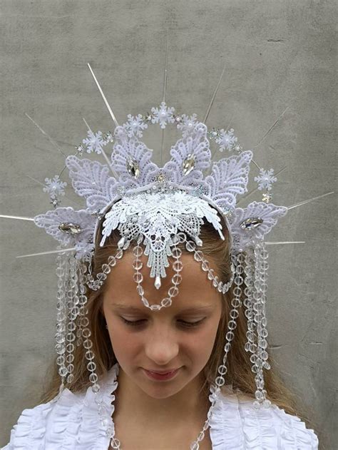White Lace Snowflake Spike Icicle Crownbeaded Snow Queenice Etsy Ice Princess Costume Snow