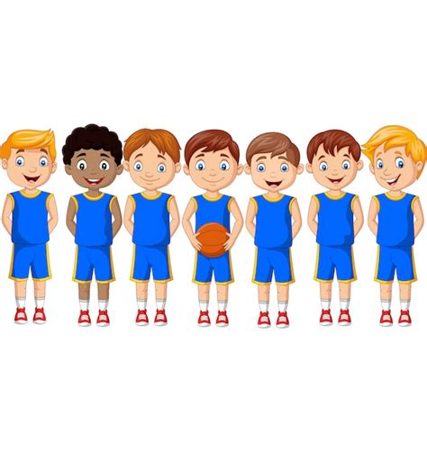 Cartoon Basketball Kids Team In Uniform Vector Premium Download