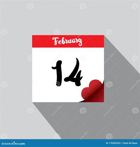 February 14 Valentine`s Day And Calendar Sheet Stock Vector