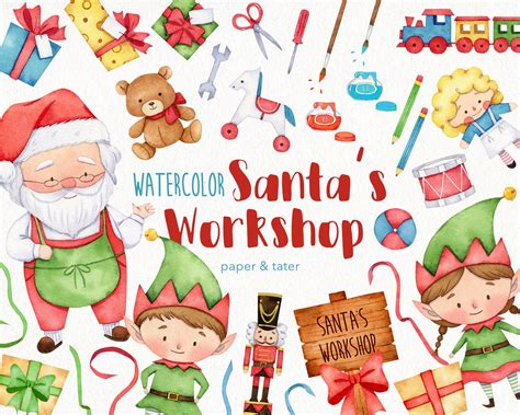 Watercolor Christmas Santas Workshop Clipart Graphics Etsy Uk