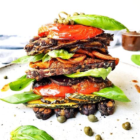 Baked Tempeh And Vegetable Stack Nourish Plant Based Living