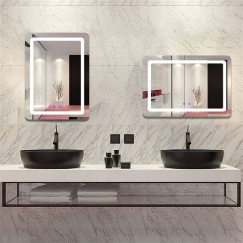 Defogger Lighted Smart Bluetooth Bathroom Led Mirror With Digital Clock China Bathroom Mirror