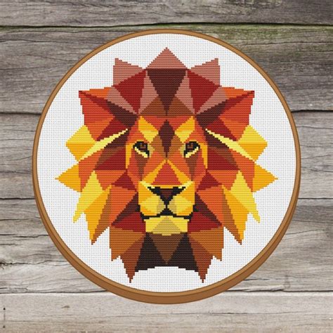 Geometric Lion Cross Stitch Pattern Pdf Safari Animal Lion Etsy