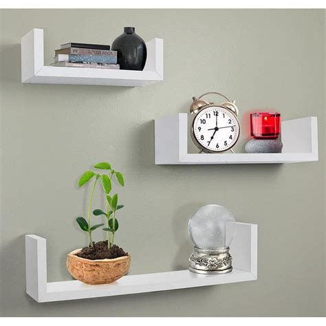 Greenco Set Of 3 Floating Wall Shelves White Finish In