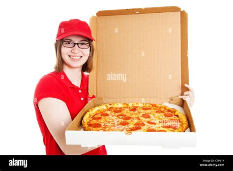 Pretty Teenage Or Young Adult Girl Delivering Pizza In Uniform