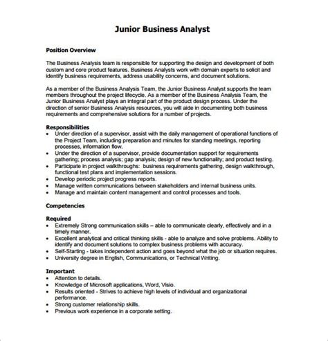 However, a master's degree in business analytics may be useful for more advanced roles. Business Analyst Jo/b Description Template - 9+ Free Word, PDF Format Download! | Free & Premium ...