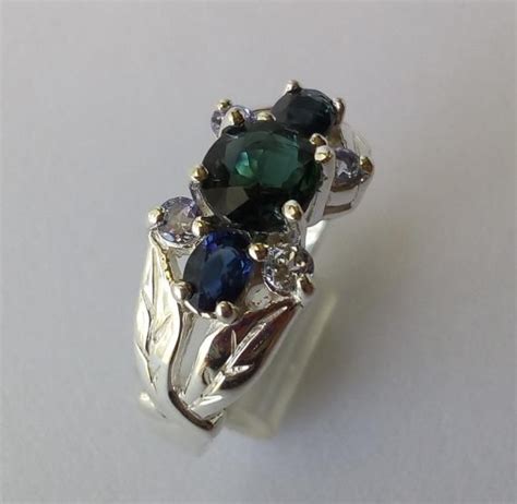 Natural Greenish Blue Indicolite Tourmaline Ring With Natural Blue