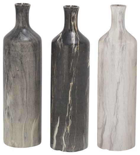 Tall Black White Gray Marble Ceramic Bottle Vases Set Of 3 3x13