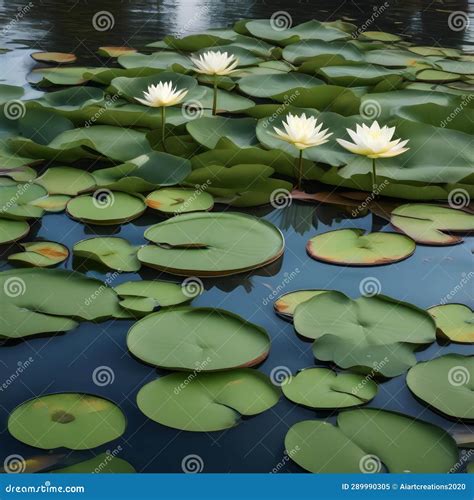 A Floating Garden Of Lily Pads On A Serene Reflective Pond Each Pad