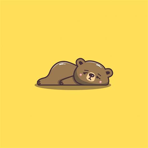 Cute Kawaii Hand Drawn Doddle Lazy And Bored Bear Mascot Vector Premium