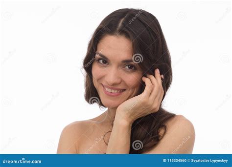 Brunette Beauty Posing In White Studio Stock Photo Image Of Breast