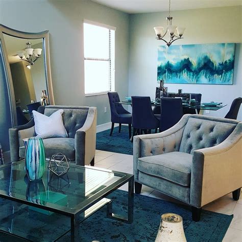 Teal And Grey Transitional Living Room Orlando By