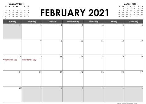 February 2021 Printable Calendar Pdf Monthly Worksheets One Platform