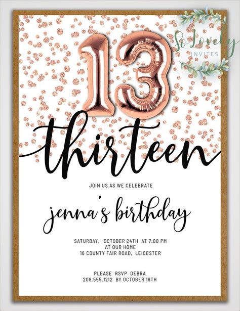 Rose Gold Glitter 13th Birthday Invitation Editable Birthday Etsy