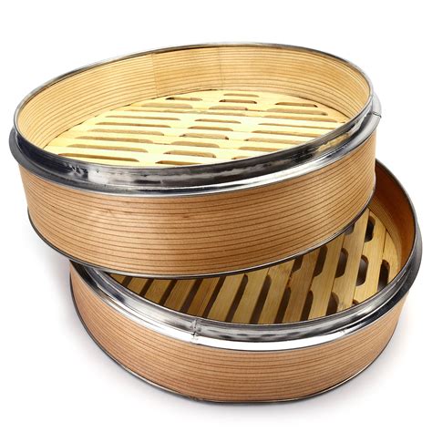Moaere Natural Bamboo Steamer Basket Premium 2 Tier Food Cooker With