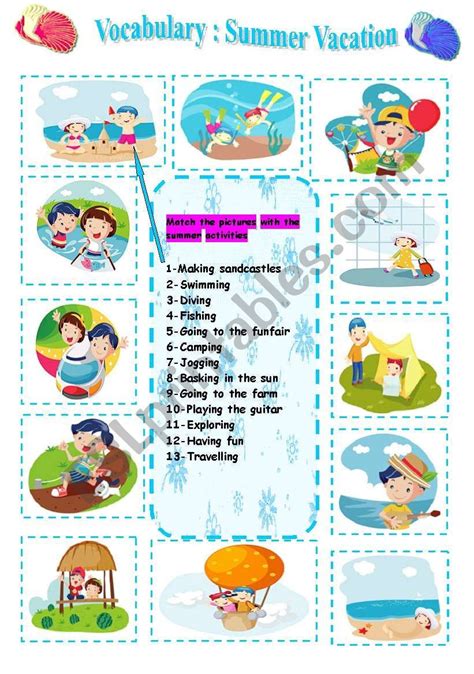 Vocabulary My Summer Vacation Esl Worksheet By Sruggy