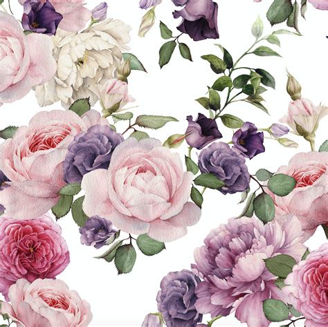 Watercolor Floral Wallpaper Pink Roses Removable Wallpaper