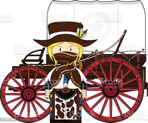 Ilustración De Wild West Cowgirl Chuck Wagon Y Más Vectores Libres De Derechos De Rueda De Carro
