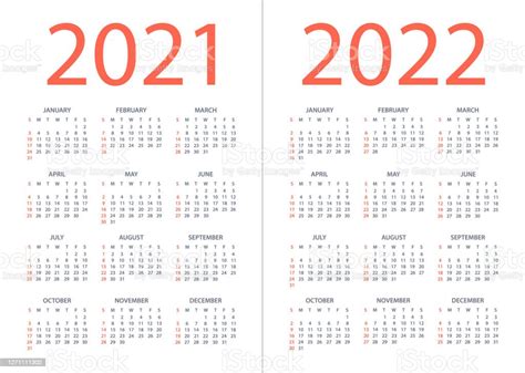 Calendar 2021 2022 Vector Illustration Week Starts On Sunday Stock