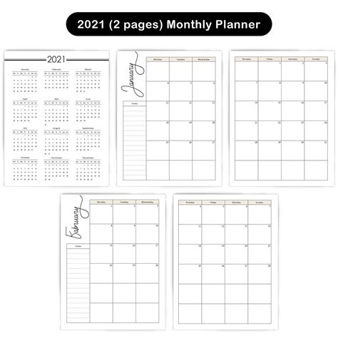 2021 Monthly Planner Printable Pdf 2 Pages Monthly Schedule Etsy