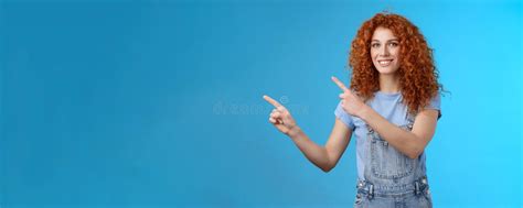 Cheerful Upbeat Positive Summer Girl Redhead Curly Hairstyle Wear Denim Overalls Getting Ready