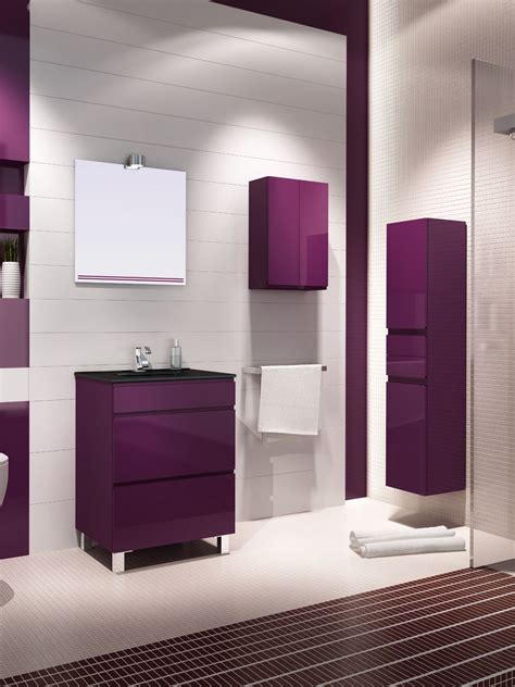 It is accompanied by a modern toilet and a sleek vanity lighted by a lovely glass sconce. Purple Bathroom Vanity Along With Purple Mount Wall Master Bath And White Ceramic Bathroom Wall ...