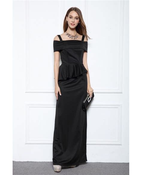 Black Sheath Off The Shoulder Floor Length Evening Dress Ck570 813