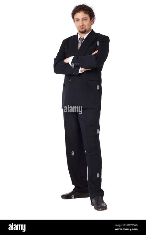 Full Length Portrait Of Young Business Man With Folded Hands On White