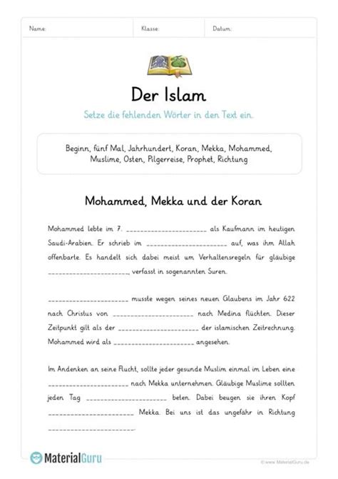 Klasse als gratis download und zum ausdrucken. Islam | Islam, Religionsunterricht, Lernen