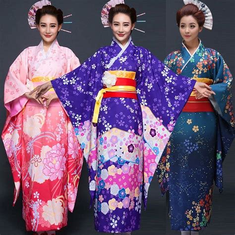 Japanese Traditional Women Floral Furisode Long Kimono Cosplay Costume