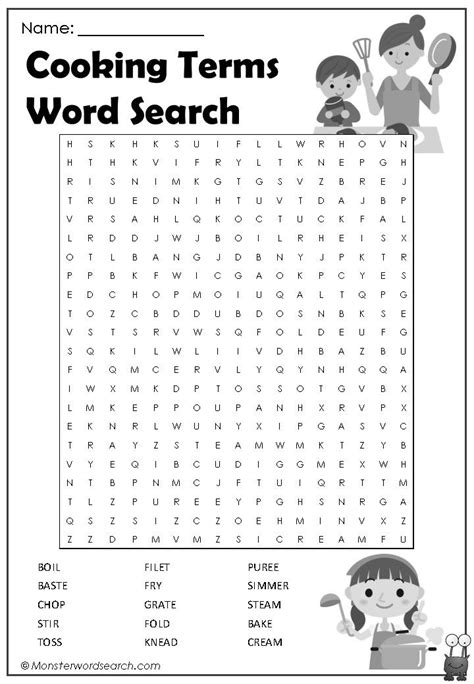Cooking Word Search Puzzles Free Printable Worksheet