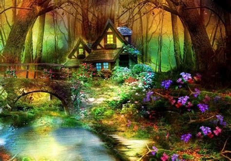 Green Enchanted Magic Fairy Woodland Forest Bridge River Etsy